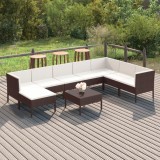 vidaXL Set mobilier de grădină cu perne, 9 piese, maro, poliratan 3094423