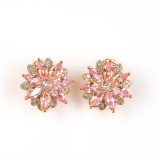 Cercei cu clips si floare roz