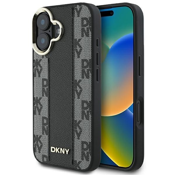 Husa piele iPhone 16 Plus DKNY Leather Hardcase Checkered Pattern Magsafe, negru, DKHMP16MPCPVSLK