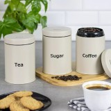 Set 3 recipiente pentru cafea, ceai, zahar, inox, bej, Klausberg