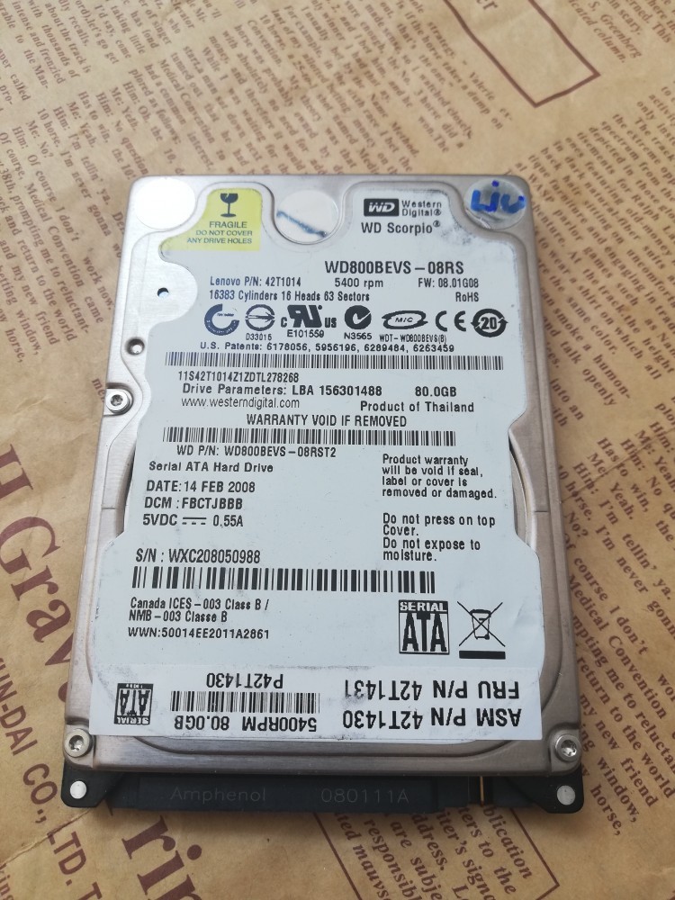 Hard disk laptop 2.5 SATA I 80Gb Western Digital WD800BEVS 5400 rot ...