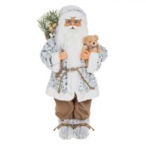 Figurină Decorativă Crăciun, Model Moș Crăciun, &Icirc;nălțime 45 cm, Culoare Gri Alb, Material Poliester, Oem