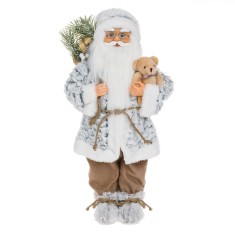 Figurină Decorativă Crăciun, Model Moș Crăciun, &Icirc;nălțime 45 cm, Culoare Gri Alb, Material Poliester