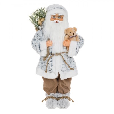 Figurină Decorativă Crăciun, Model Moș Crăciun, &amp;Icirc;nălțime 45 cm, Culoare Gri Alb, Material Poliester foto