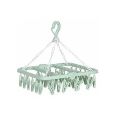 Uscător pentru șosete și lenjerie intimă, 32 clești, plastic, albastru, 32x32 cm
