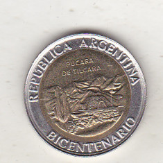 bnk mnd Argentina 1 peso 2010 unc , bimetal , Pucara de Tilcara