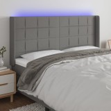 vidaXL Tăblie de pat cu LED, gri &icirc;nchis, 183x16x118/128 cm, textil
