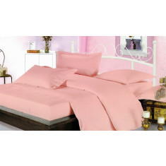 Lenjerie de pat pentru o persoana cu husa elastic pat si fata perna dreptunghiulara, Elegance, damasc, dunga 1 cm 130 g/mp, Peach, bumbac 100%