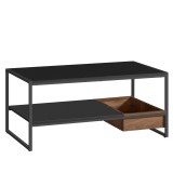 VASAGLE Masuta cafea cu sertar si raft inferior, structura otel, 100x55x45 cm, negru Household NewTrend