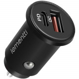 Incarcator Auto Lemontti LEMIAPDQCBK, Quick Charge, Negru