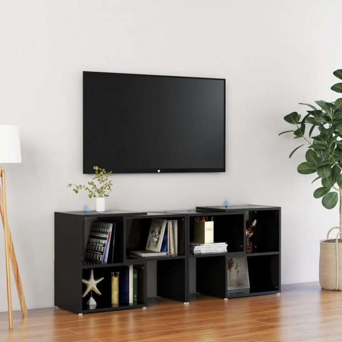 Comoda TV, negru extralucios, 104x30x52 cm, PAL GartenMobel Dekor