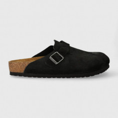 Birkenstock papuci din piele bărbați, culoarea negru