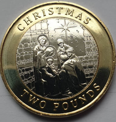 Monedă 2 pounds 2022 Gibraltar, Christmas, Thre Wise Men and baby Jesus, unc foto