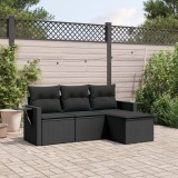 vidaXL Set mobilier de grădină cu perne, 4 piese, negru, poliratan