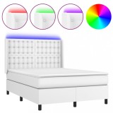 Cumpara ieftin Pat cu arcuri, saltea si LED, alb, 140x200 cm, piele eco