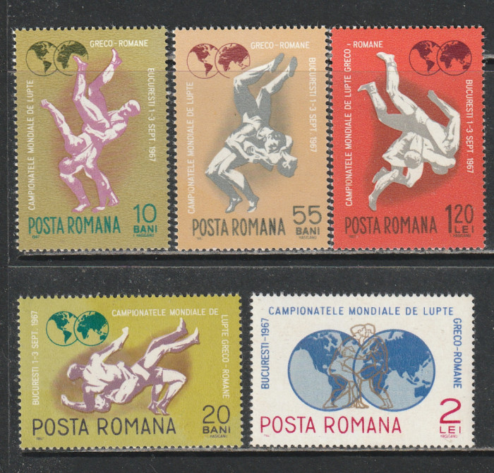 Romania 1967 - #655 Campionatele Mondiale de Lupte Greco-Romane 5v MNH