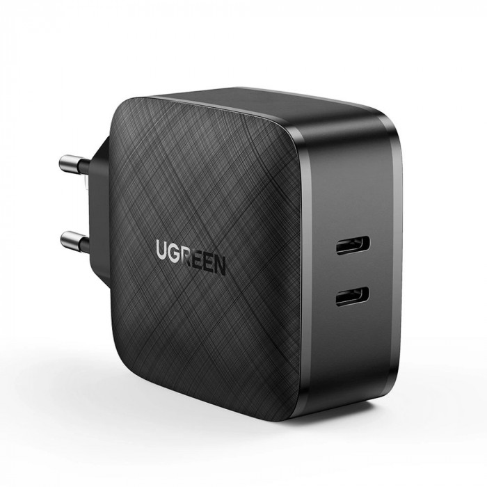 &Icirc;ncărcător de alimentare 2x USB-C 66WPD 3.0 Quick Charge 4.0+ negru CD216 Ugreen
