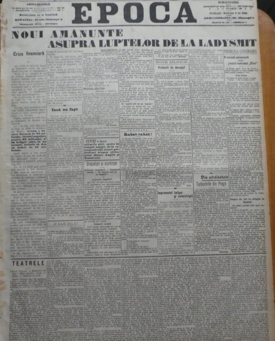 Ziarul Epoca, 22 octombrie 1899; Razboiul contra burilor din Africa de Sud