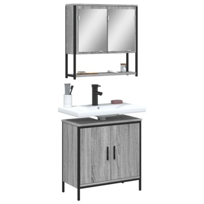 vidaXL Set mobilier de baie, 2 piese, gri sonoma, lemn prelucrat 3214663 foto