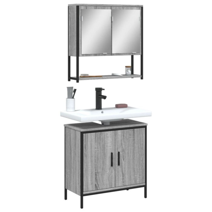 vidaXL Set mobilier de baie, 2 piese, gri sonoma, lemn prelucrat 3214663