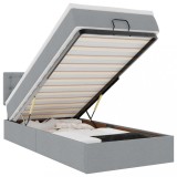Cumpara ieftin Pat otoman cu saltea si LED-uri, gri deschis, 90x200 cm, textil