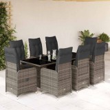 VidaXL Set bistro de grădină cu perne, 9 piese, gri, poliratan