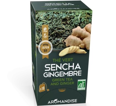 Ceai verde Sencha cu ghimbir bio 18 pliculete x 2g, Aromandise foto
