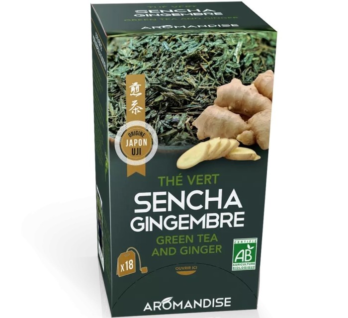 Ceai verde Sencha cu ghimbir bio 18 pliculete x 2g, Aromandise