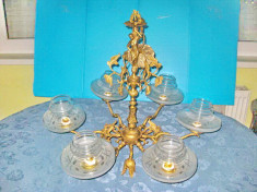 7443-Candelabru 9 brate Baroc bronz aurit Franta Femeie-lalele-frunze. foto