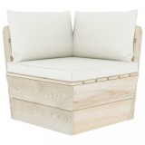 Canapea gradina coltar din paleti vidaXL, lemn molid tratat, perne incluse, 60x60x65 cm, alb crem, modulara