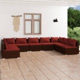 Cumpara ieftin Set mobilier de grădină cu perne, 9 piese, maro, poliratan