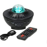 Proiector cu player muzical Bluetooth, cer instelat si lumina rotativa tip val de apa