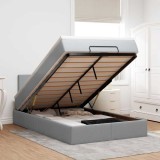 Cumpara ieftin Pat otoman cu saltea țesătură gri deschis 120x190 cm