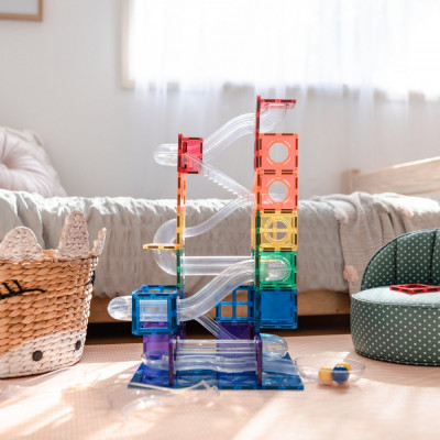 Magnetic Tiles Set magnetic, 92 piese, circuit cu bile - Marble run foto