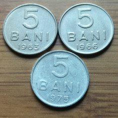 Moneda Romania 5 bani 1963,1966,1975