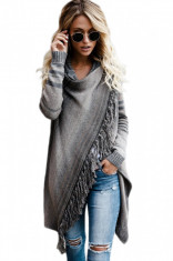 K676-18 Cardigan stil poncho cu franjuri foto