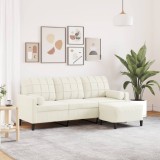 vidaXL Canapea cu 3 locuri și taburet, crem, 180 cm, catifea