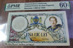 REPRODUCERE pe hartie cu filigran si fire UV proiect bancnota 1.000 lei 1934
