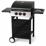 Gratar gradina, grill&nbsp;dreptunghiular,&nbsp;cu gaz, 2+1 arzatoare, cu roti, capac, rafturi, 97x60x100 cm, Valencia
