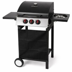 Gratar gradina, grill&nbsp;dreptunghiular,&nbsp;cu gaz, 2+1 arzatoare, cu roti, capac, rafturi, 97x60x100 cm, Valencia