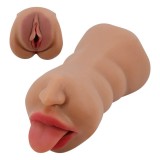 Cumpara ieftin Masturbator dublu CRAZY BULL SARAH, cu simulare orală și vaginală realistă, rezistent la apă, lungime 18 cm, culoare natural &icirc;nchisă