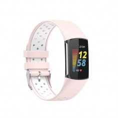 Curea Bratara sport Edman pentru Fitbit Charge 5, Roz/Alb