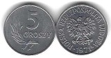 POLONIA 5 GROSZY 1971 , XF+