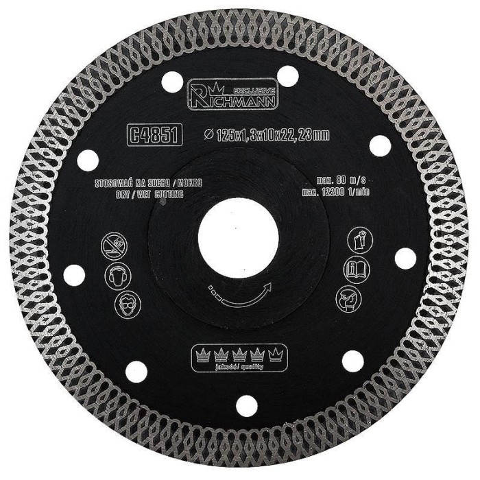 Disc diamantat turbo subtire, ceramica, taiere umeda si uscata, 125 mm/22.23 mm, Richmann Exclusive