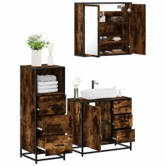 vidaXL Set mobilier de baie, 3 piese, stejar fumuriu, lemn prelucrat 3301017