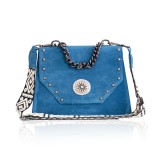 Cumpara ieftin Poseta Dama Chiara Ocean Blue Piele Intoarsa, Curea Bumbac &amp; Lant Metalic, Geanta de Umar/Mana, Handmade Grecia