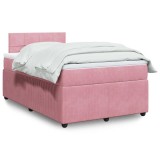 Cumpara ieftin Pat box spring cu saltea, roz, 120x200 cm, catifea