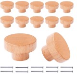 Cumpara ieftin Set de 12 butoane rotunde pentru mobilier Bosdontek, lemn, natur, 3, 5 cm