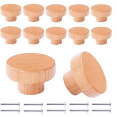 Set de 12 butoane rotunde pentru mobilier Bosdontek, lemn, natur, 3, 5 cm