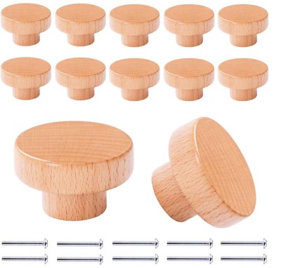 Set de 12 butoane rotunde pentru mobilier Bosdontek, lemn, natur, 3, 5 cm foto